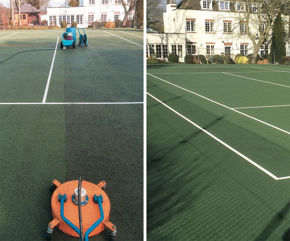 Before and after - cleaning a tennis court
