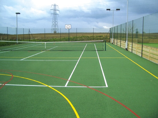 A floodlit multi use games area. Cotswold Courts, part of En Tout Cas.